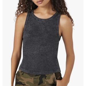 Forever 21 Women Mineral Wash Waffle Knit Tank Top Black Cotton Blend 90s Grunge